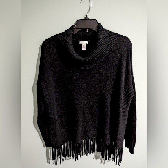 Chico's Sweaters - Chico’s black fringe cowl neck sweater